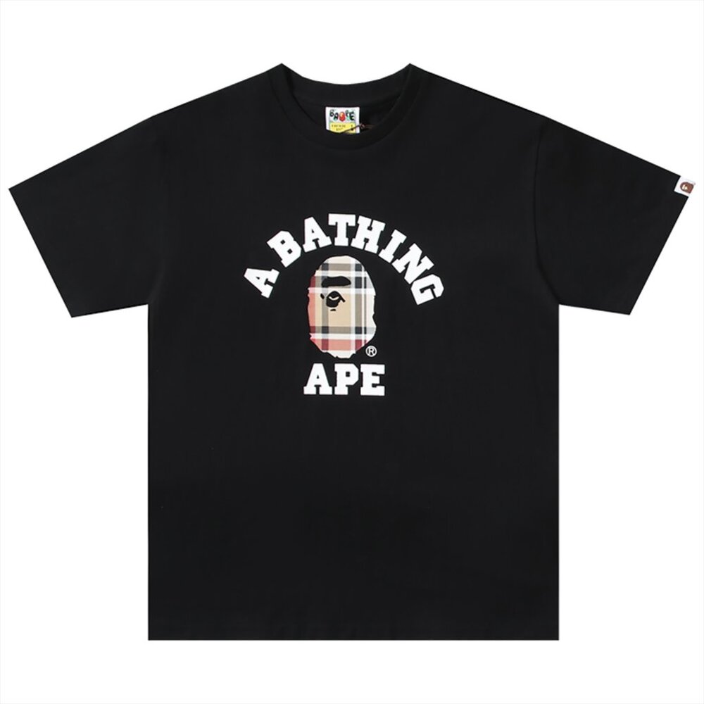 BAPE Check College T-Shirt Black Multi Beige | A Bathing Ape